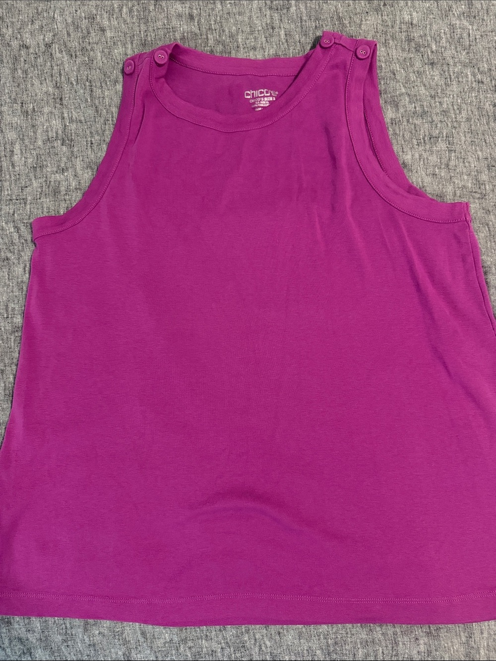 Chico's Women's Vibrant Fuchsia Button-Shoulder Tank like new